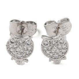 Brass Rhinestone Stud Earrings, Owl