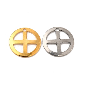 201 Stainless Steel Pendants, Flat Round with Cross Charm