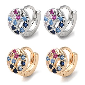 Rack Plating Brass Micro Pave Colorful Cubic Zirconia Hoop Earrings for Women, Flat Round