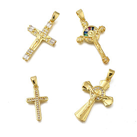 Латунные микропаве прозрачные подвески с фианитом, крестик, долговечный, стойки покрытие, без свинца и без кадмия