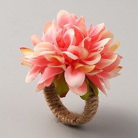 Jute Braided Napkin Rings, with Polyseter Artificial Flower, for Wedding, Valentine's Day, Anniversary