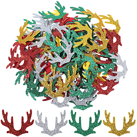 80шт. 4 цветов, украшения из искусственной кожи на рождественскую тематику для мальчиков и девочек, олений рог, с блеском порошок