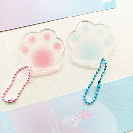 Gradient Color Transparent Acrylic Cat Paw Keychains, with Ball Chains
