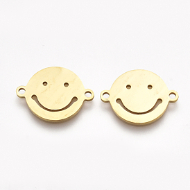201 Stainless Steel Links Connectors, Laser Cut Links, Flat Round with Smiling Face