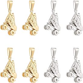 8pcs 2 Colors 304 Stainless Steel Pendants, Roller Skate