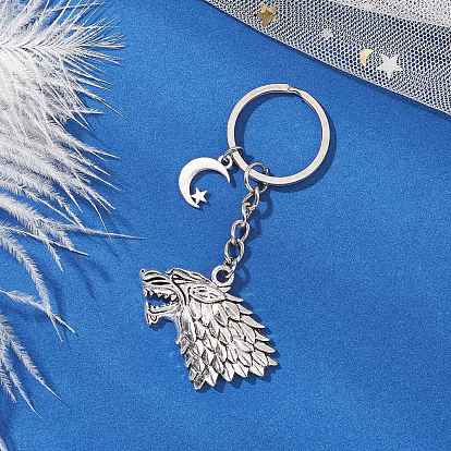Брелки из сплава в тибетском стиле с изображением волка, железное кольцо для ключей