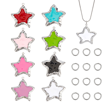 8шт. 8 цвета подвески из нержавеющей стали с эмалью, звезда очарование, с 20 шт. 304 соединительными кольцами из нержавеющей стали