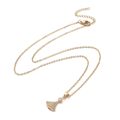304 Stainless Steel Chain Necklaces, with Brass Micro Pave Cubic Zirconia Pendants, Fan