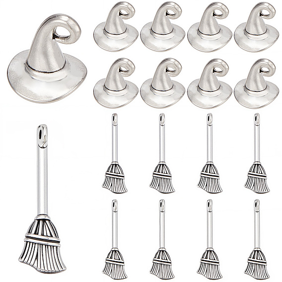 160Pcs 2 Styles Witch Theme Tibetan Style Alloy Pendants, Mixed Shapes