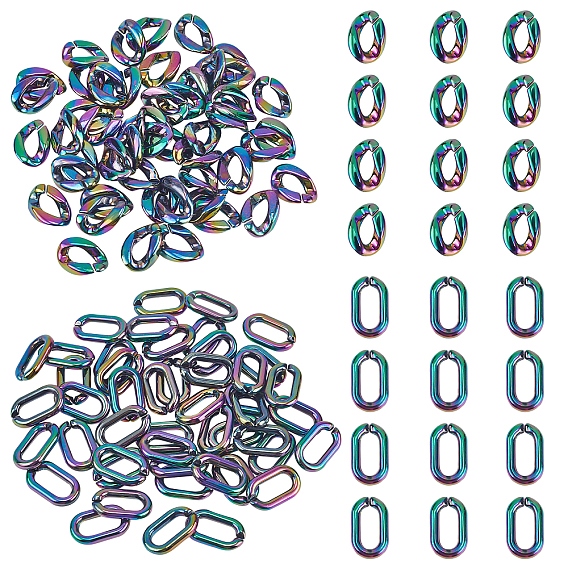 100Pcs 2 Style Acrylic Linking Rings, Quick Link Connectors, AB Color Plated, Oval & Twist