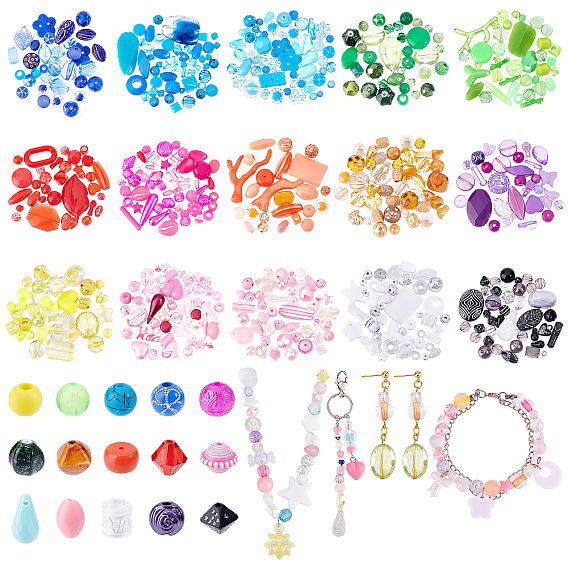 300G 15 Style Acrylic Beads, Mixed Shapes