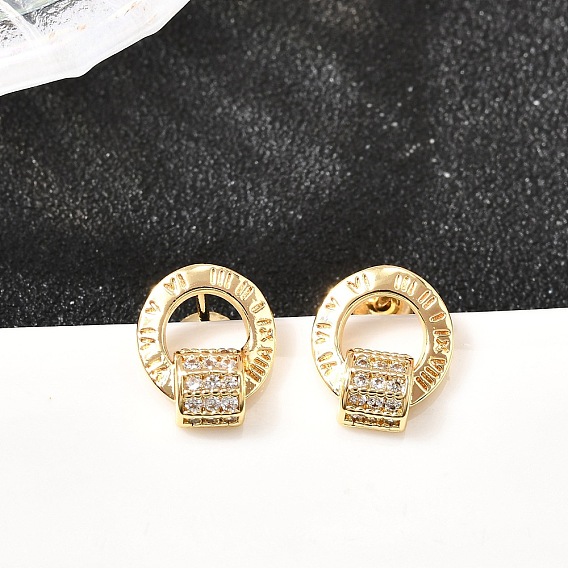 Кольцо серьги-гвоздики из латуни с микропаве и прозрачным цирконием, без кадмия и без свинца