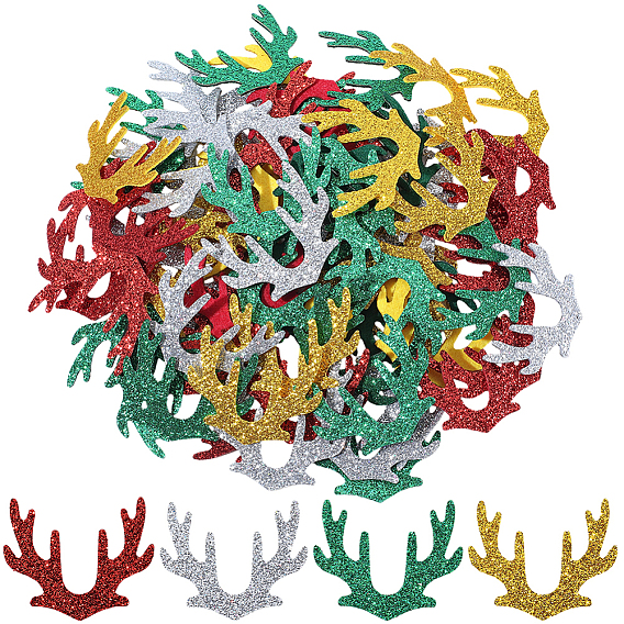 80шт. 4 цветов, украшения из искусственной кожи на рождественскую тематику для мальчиков и девочек, олений рог, с блеском порошок