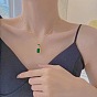 Латунный паве зеленый стеклянный прямоугольник кулон dapped цепи ожерелья для женщин