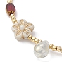 Glass Seed & Plastic Pearl Beaded Bracelet for Women, Flower & Leaf & Teardrop