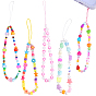 5Pcs 5 Style Plastic Beaded Mobile Straps, Heart & Star & Butterfly & Flat Round