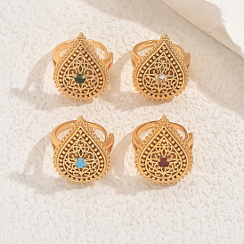 Регулируемые кольца для женщин с микропаве из латуни и кубическими цирконами, слеза, золотые