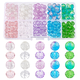 150Pcs 5 Colors Glass Beads, Faceted Rondelle, with 100Pcs 5 Color Round Spray Painted Crackle Glass Beads
