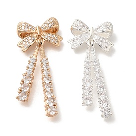 Rack Plating Brass Micro Pave Cubic Zirconia Pandants, Long-Lasting Plated, Lead Free & Cadmium Free, Bowknot