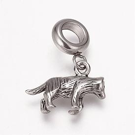 304 Stainless Steel Puppy European Dangle Charms, Large Hole Pendants, Beagle Dog Charms