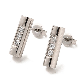 Column 304 Stainless Steel Stud Earrings, with Cubic Zirconia