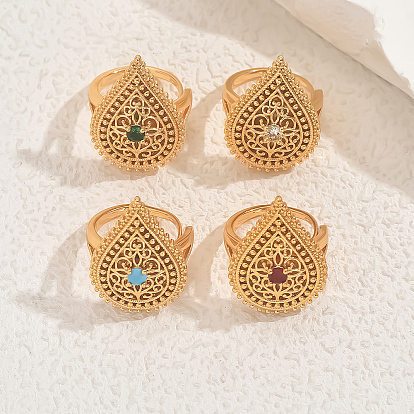 Регулируемые кольца для женщин с микропаве из латуни и кубическими цирконами, слеза, золотые