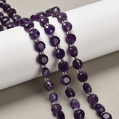 Природный аметист нитей бисера, плоско-круглые, граненые, с бисером