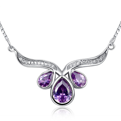 925 подвесные стерлингового серебра ожерелья, с фиолетовым цирконием, слеза