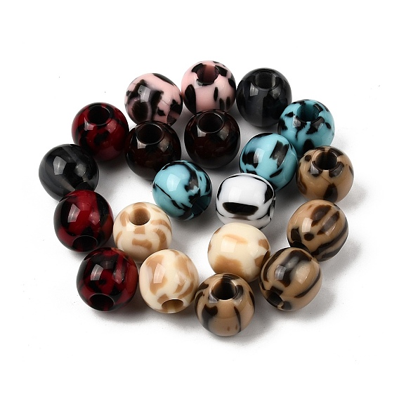 Two Tone Opaque Acrylic European Beads, Large Hole Beads, Round with Leopard Print
