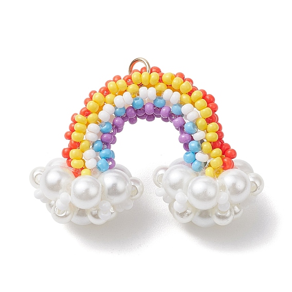 Подвески из радуги из стеклянного бисера ручной работы, с 304 кольцом из нержавеющей стали и акриловой бусиной с имитацией жемчуга