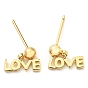 Rack Plating Brass Word Love Dangle Stud Earrings, Cadmium Free & Lead Free, Long-Lasting Plated