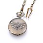Alloy Quartz Pocket Watches, with Iron Chains, Flat Round with Word Zelda