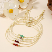 Simple Casual Brass & Natural Gemstone Beads Braided Bracelets, Adjustable Cord Bracelets for Women Men