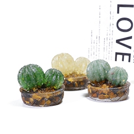 Resin Ball Cactus Display Decoration, with Natural Gemstone Chips inside Statues for Home Office Decorations