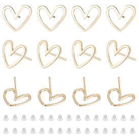 16шт. латунные серьги-гвоздики фурнитура, сердце, с 40 пластиковыми ушными гайками