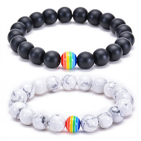 Natural Tiger Eye Lava Stone Bracelet Set - LGBT Rainbow Beaded Same-Sex Couple Jewelry