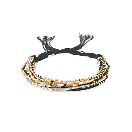 Miyuki Glass Seed Beads Multi-strand Bracelets for Women, Adjustable Nylon Cord Braided Bead Bracelets