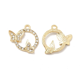 Alloy Crystal Rhinestone Pendants, Ring Charms with Double Butterflys, Nickel
