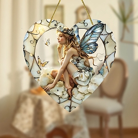 Angel Acrylic Window Hanging Ornaments, Heart Suncatcher Home Window Decoration