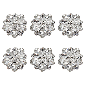 6 шт. стеклянные пуговицы со стразами на ножке, со сплавочной фурнитурой, 1-луночное, цветок