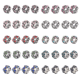 40Pcs 10 Colors Alloy Rhinestone European Beads, Flower Large Hole Beads