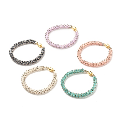 Glass Seed Beaded Bracelet with Brass Magnetic Clasps, Braided Bracelet for Women