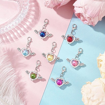 АБС-пластик имитация жемчуга подвесные украшения, крылья и сердце, со сплавочной фурнитурой