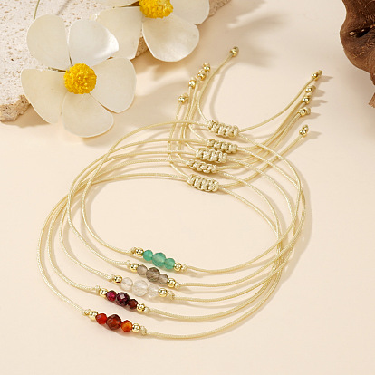 Простые повседневные плетеные браслеты из латуни и натуральных драгоценных камней, регулируемые браслеты из шнура для женщин и мужчин