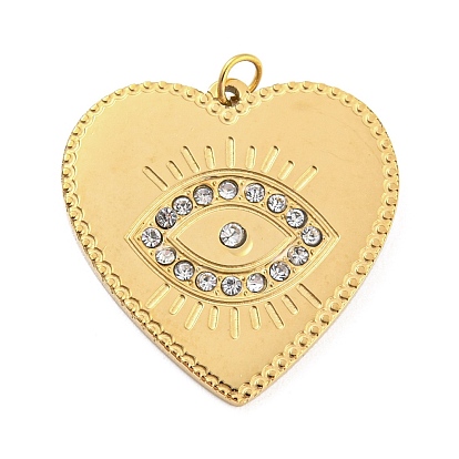 304 Colgantes del rhinestone del acero inoxidable, corazón con amuletos para los ojos, con anillos de salto
