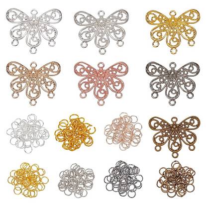 DIY Tassel Pendants Making Kits,Including Butterfly Iron Filigree Chandelier Components Links & Jump Rings, Aluminum Wire Jump Rings