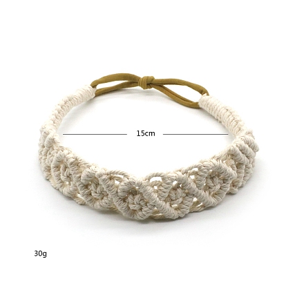 Solid Color Hand Braided Cotton Rope Elastic Headband, Woman Casual Boho Hair Accessories for Yoga
