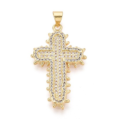 Латунные микропаве прозрачные подвески с фианитом, крест прелести