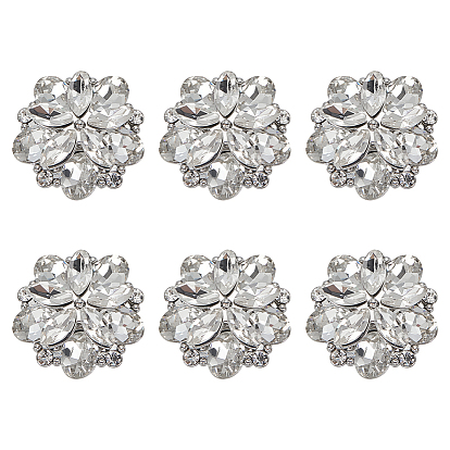 6 шт. стеклянные пуговицы со стразами на ножке, со сплавочной фурнитурой, 1-луночное, цветок