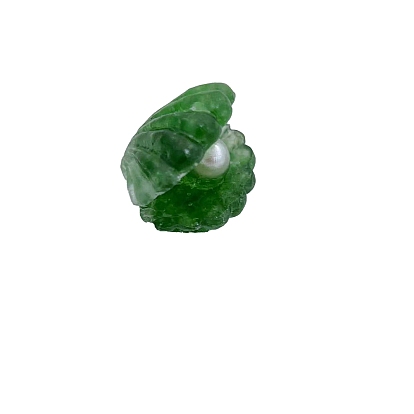 Resin Shell Shape Display Decoration, with Plastic Imitation Pearl & Lampwork Chips inside Statues for Home Office Decorations